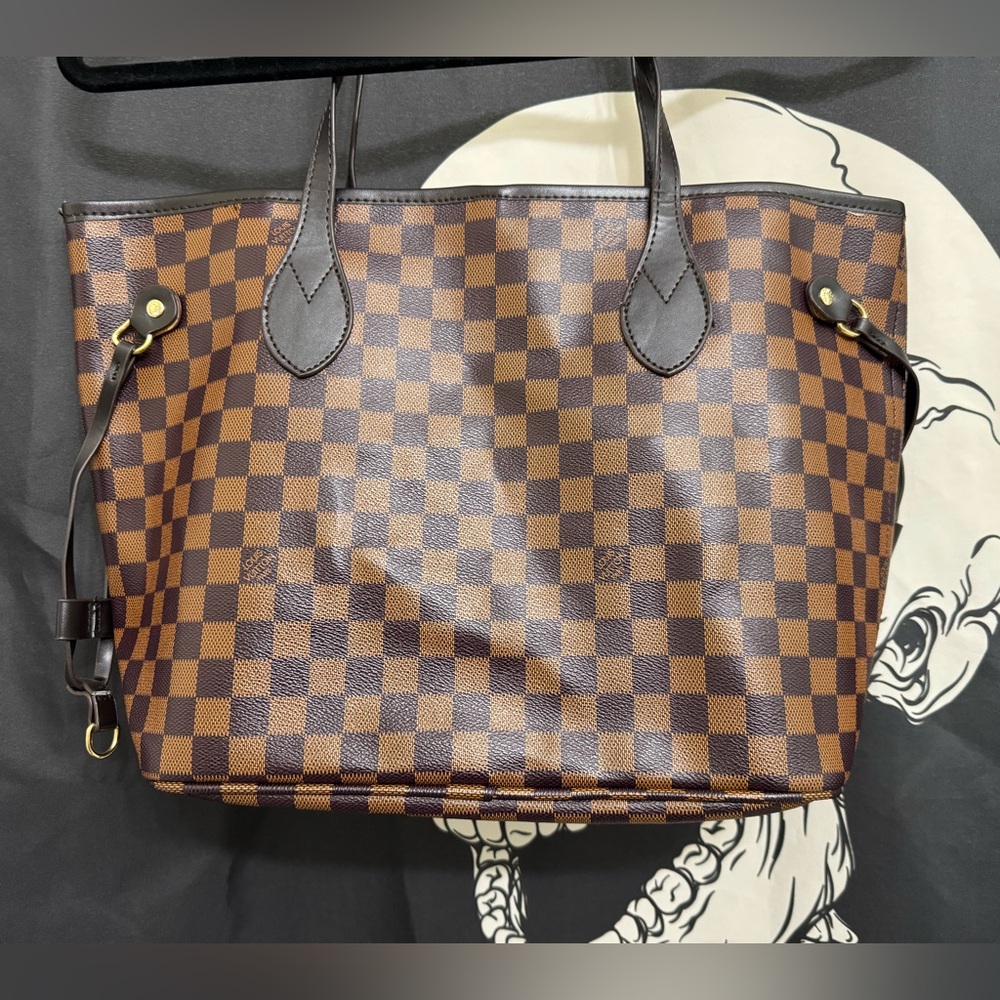 Brown Checkered Tote Bag - Designer-Inspired Women's Shoulder Bag